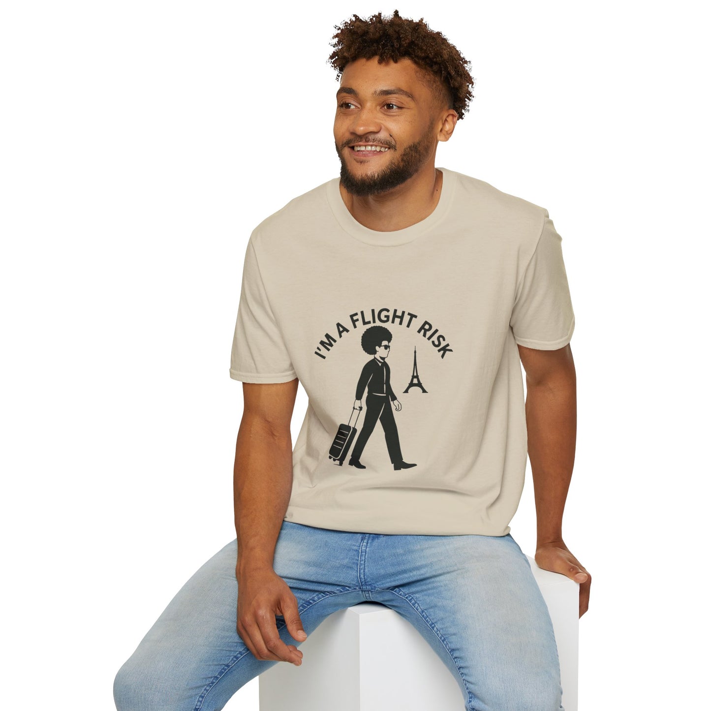 "I'm a Flight Risk" - Man w/ Afro Unisex Softstyle T-Shirt